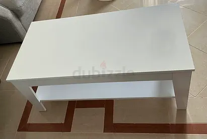 White rectangular coffee table with lower shelf