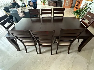 Expandable dining table set 8 seats  large cabinet