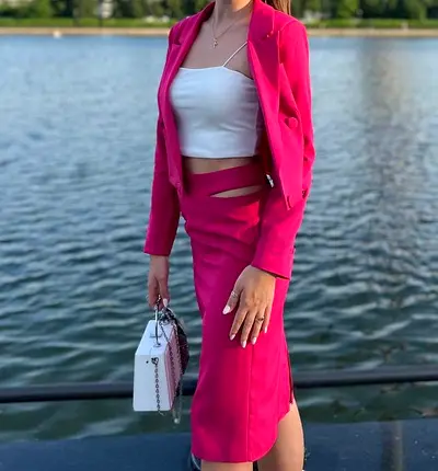 Pink Cropped Jacket With Pants Size S