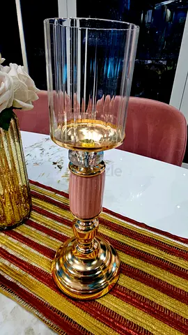 Elegant Glass Candle Holder with Gold Accents