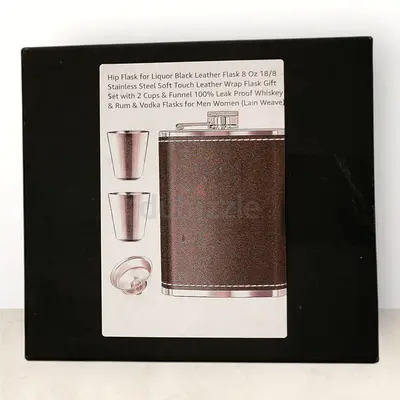 Stylish Black Leather Hip Flask Set with glasses
