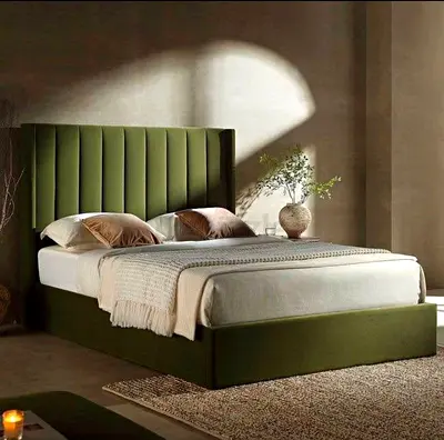 Elegant Green Velvet Bed with Headboard
