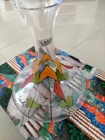 Boxed giftset of Glass Decanter with 2 stunning goblets.Gaudi hand painted Lago
