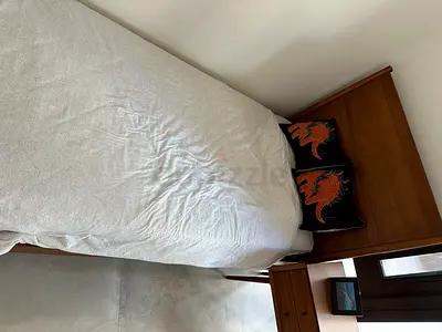 Westelm mid century modern bed+trunk+mattress+bedside table