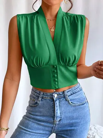 Chic Green Sleeveless Blouse