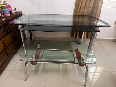 Big 8 seater dining table and Modern Glass Coffee Table with Chrome Legs