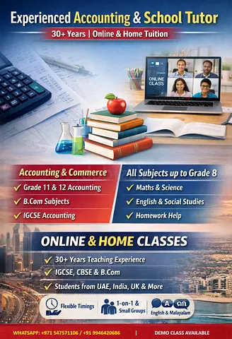 Experienced Accounting  School Tutor | 30+ Years | Online  Home Tuition