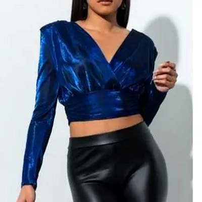 Shiny Blue Cropped Top