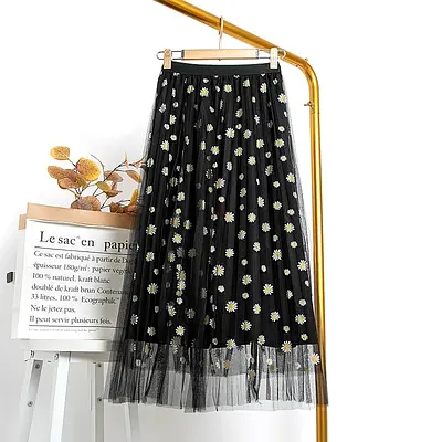 Stylish Floral Black Tulle Skirt