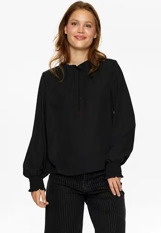 Stylish Black Blouse with Balloon Sleeves
