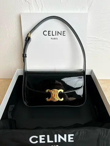 Celine Terence Shoulder Bag in Black Patent Calfskin