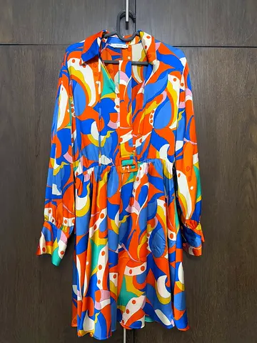 Vibrant Multicolor Dress with Belt, Size S