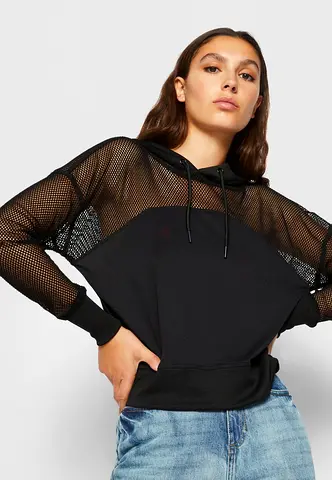 Essential Black Mesh Hoodie