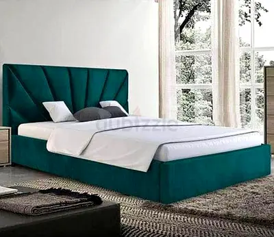 Elegant Teal Upholstered Bed with Modern Design