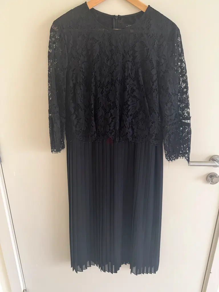 open lace back dress Zara Women's Faux Leather Pleated A-Line Dress NWT | M UK10-12 main image 1