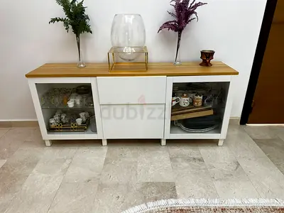 Modern White and Wood Sideboard for Sale