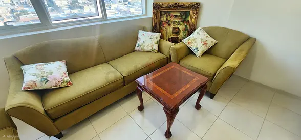 Elegant Green Living Room Sofa Set with Coffee Table