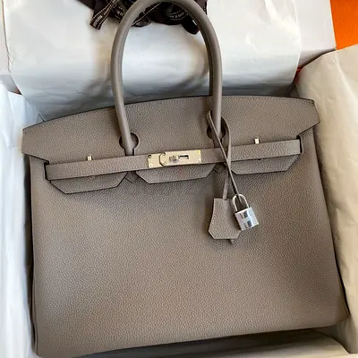 Hermes Birkin 35 Retourne In Gris Asphalt Clemence Leather