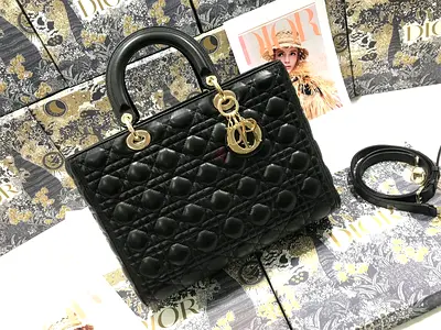 Dior Lady Dior Large Bag In Black Cannage Lambskin
