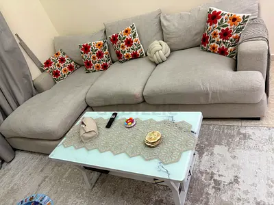 Cozy L-Shaped Sofa with Coffee Table