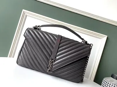 Saint Laurent College Large Bag In Grey Matelasse Leather