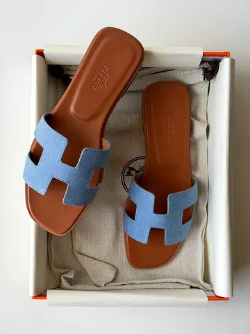 Hermes oran Blue Slide Sandals for Sale