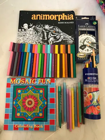 A coloring set including coloring books and various stationery: Books: Animorphia by Kerby Rosanes