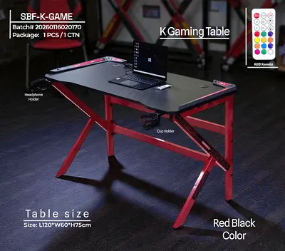 Stylish K Gaming Table in Red and Black