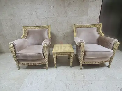 Two Very Awesome Velvet Armchairs with Cushions and Side Table, Very comfortable, Good Quality