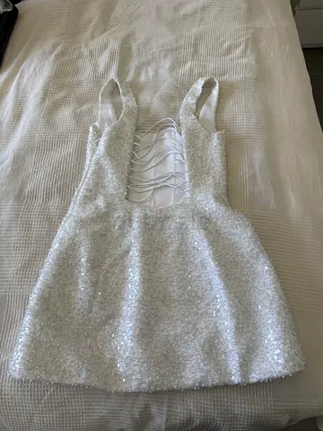Sparkly White Short Dress with Sequins. Perfect for Bridal Occasions.