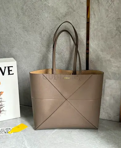 Loewe Medium Horizontal Puzzle Fold Tote Bag in Taupe Grained Leather