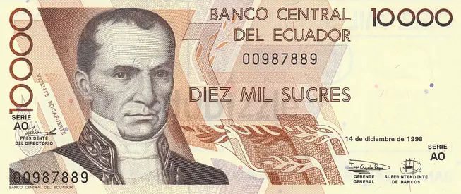 ECUADOR 10000 SUCRES BANKNOTE 1998
