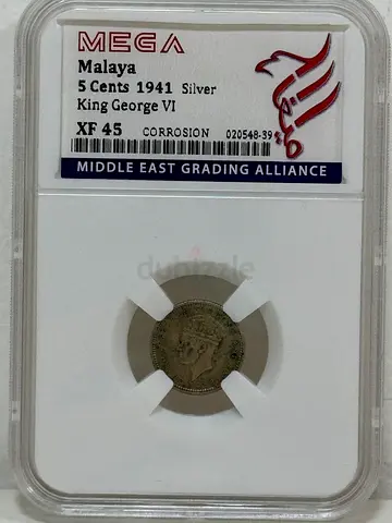 Malaya silver coin 5 cents 1941  70 AED
