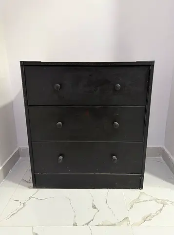 Black Wooden Dresser with Three Drawers