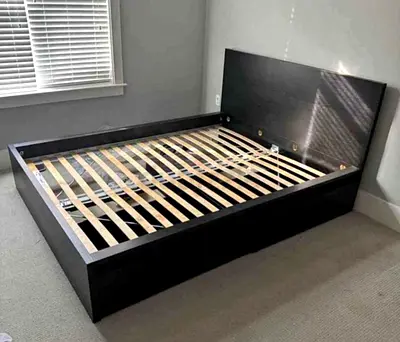 IKEA malm queen size storage bed frame with IKEA brand mattress for sale in good condition