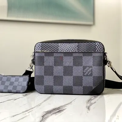 Lv Trio Messenger Bag in Gray Damier Graphite 3D Coated Canvas