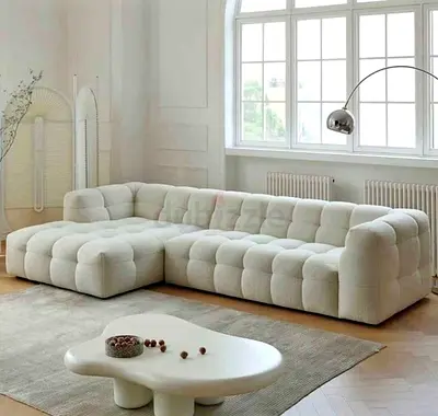 Modern Plush Sectional Sofa in White