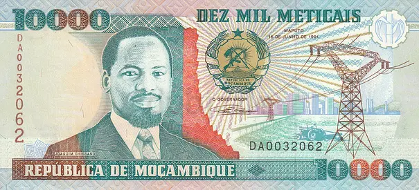 MOZAMBIQUE 10,000 METECAIS BANKNOTE 1991