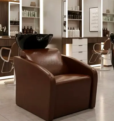 Shine Brown Hair Washing Chair with Black Basin – Salon Spa Shampoo Unit
