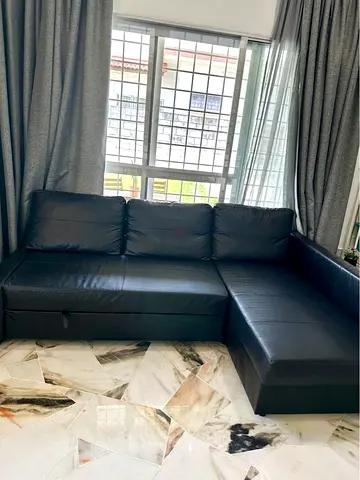 Comfortable Black Leather Sofa with Chaise