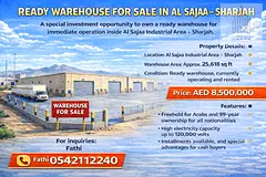 Warehouses for Sale in Al Sajaa Industrial Area free hold - instalment