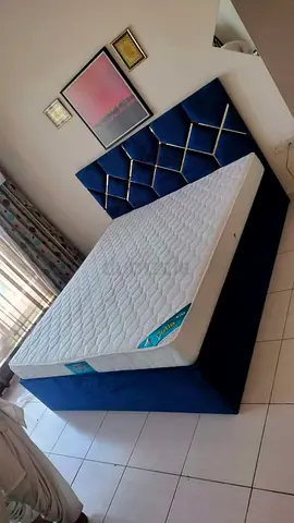 Elegant Black Bed with Diamond Pattern Headboard with super medical mattress