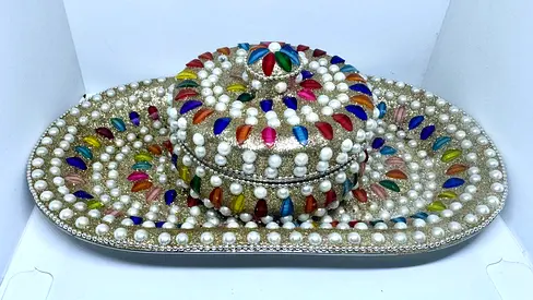 Beautifully Crafted Decorative Box with Colors and Pearls