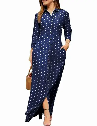 Stylish Navy Blue Polka Dot Maxi Dress