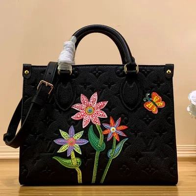 LV X YK OnTheGo In Embossed Grained Monogram Empreinte Cowhide Leather With Flower Marquetry