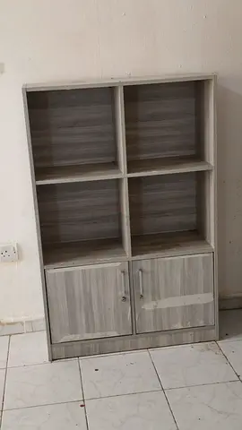 Stylish Grey Wooden Bookcase with Cabinets