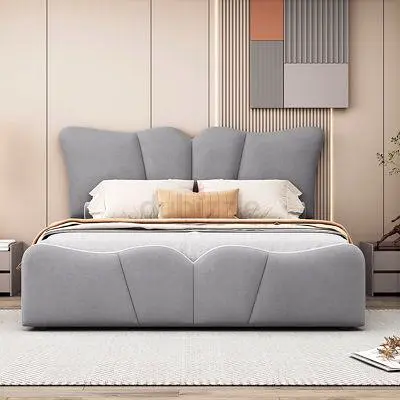 Stylish Grey Bed with Unique Headboard foy your dream bedroom