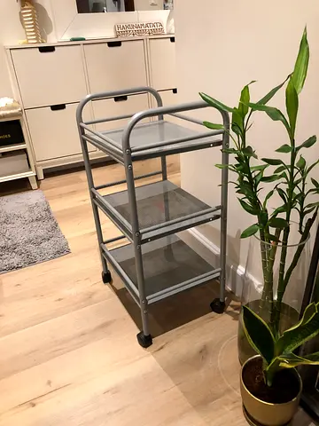 Stylish Metal Rolling Cart, 3 Tier Trolley Perforated and tubular metal trolley by Hagberg for IKEA
