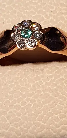 14K REAL GOLD-EMERALD DIAMOND- RING  -RING WEIGHT=3,8 GR, EMERALD-0,2 CARAT…7 DIAMOND-0.3 СARAT…RING
