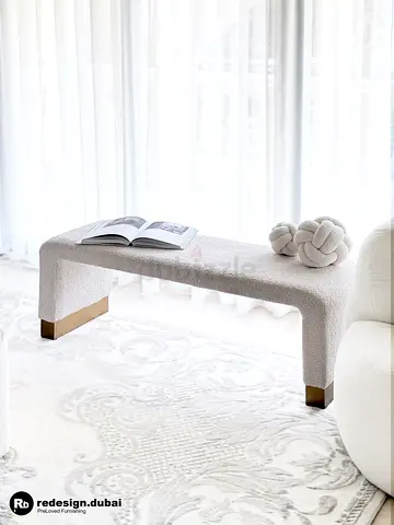 WHITE BOUCLE BENCH or accent chair or dinning bench or stool or bed bench in minimalist style